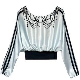   Geniş Yaka Uzun Kollu Saten Bluz 