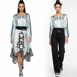   Geniş Yaka Uzun Kollu Saten Bluz 