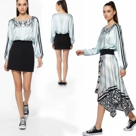   Geniş Yaka Uzun Kollu Saten Bluz 